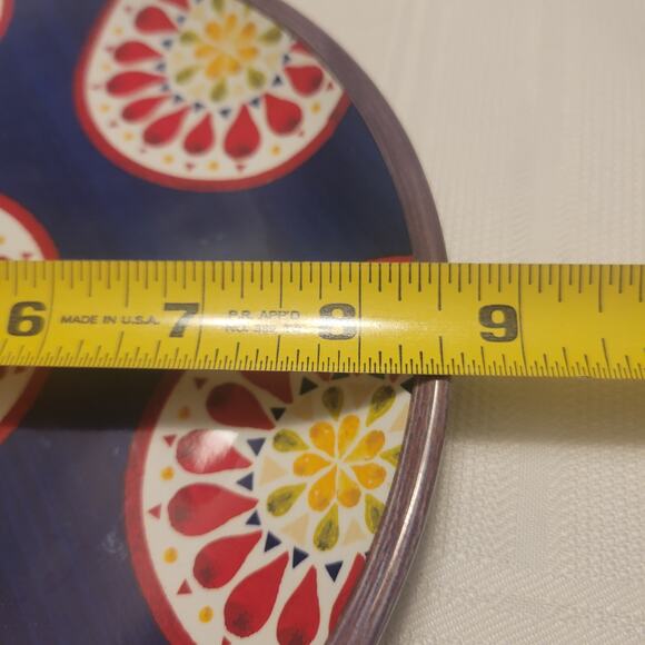 Set of 8 Retro Boho Melamine Salad Plates 8.75 Red Medallion Kid-Proof Outdoor - Picture 6 of 7